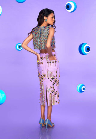 Papa Don'T Preach By Shubhika-Lilac Bodycon Skirt With Crop Top-INDIASPOPUP.COM