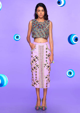 Papa Don'T Preach By Shubhika-Lilac Bodycon Skirt With Crop Top-INDIASPOPUP.COM