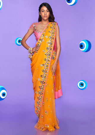 Papa Don'T Preach By Shubhika-Mango Yellow Pre-Stitched Sari With Blouse-INDIASPOPUP.COM