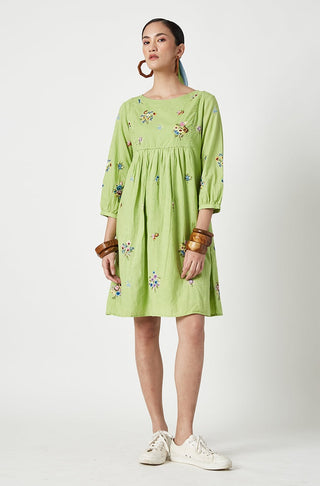 Payal Pratap-Lime Green Claude Embroidered Dress-INDIASPOPUP.COM