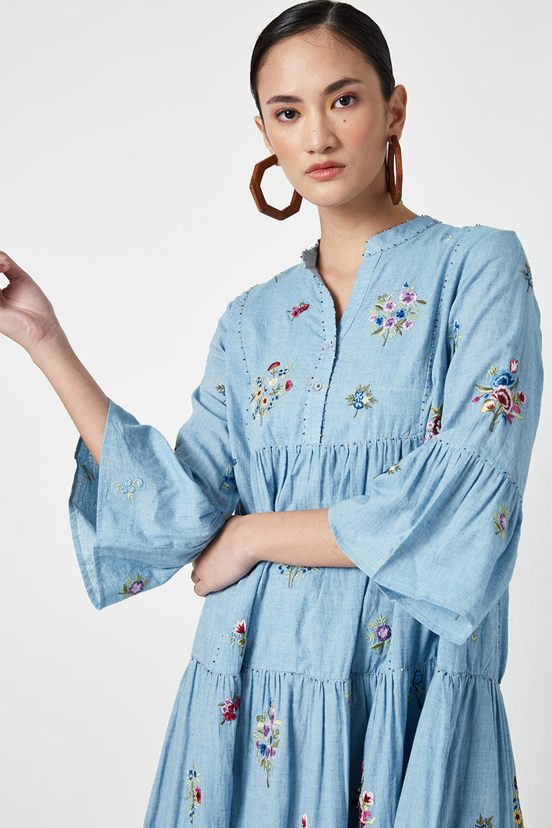 Payal Pratap | Dusty Blue Biltmore Embroidered Dress