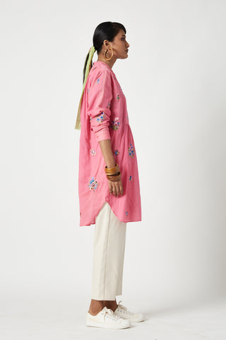 Payal Pratap-Rose Pink Ryon Embroidered Tunic-INDIASPOPUP.COM