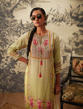 Kalista-Lime Green Straight Kurta Set-INDIASPOPUP.COM