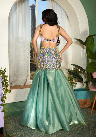 Papa Don'T Preach By Shubhika-Teal Embellished Lehenga With Blouse-INDIASPOPUP.COM