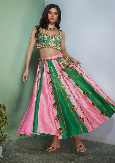 Light Green Satin Silk A Line Lehenga Choli 149471 | Indian bridal dress,  Designer lehenga choli, Party wear lehenga