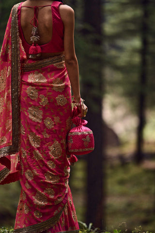 Paulmi & Harsh-Rani Pink Print Sari With Blouse-INDIASPOPUP.COM
