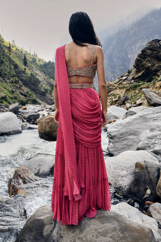 Paulmi & Harsh-Pink Geometric Print Sharara Sari Set-INDIASPOPUP.COM