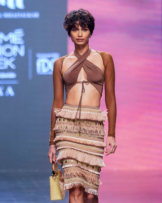 Nikita Mhaisalkar-Dark Tan Cross Body Top-INDIASPOPUP.COM