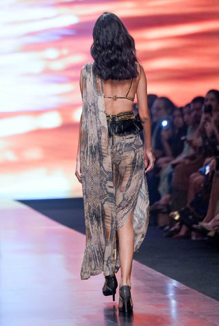 Nikita Mhaisalkar-Natural Python Print Drape Sari-INDIASPOPUP.COM