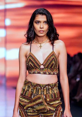 Nikita Mhaisalkar-Brown Embroidered Bralette-INDIASPOPUP.COM