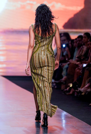 Nikita Mhaisalkar-Green Embroidered Dress With Slit-INDIASPOPUP.COM