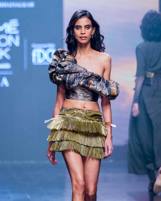 Nikita Mhaisalkar-Brown Python Print Off-Shoulder Top-INDIASPOPUP.COM