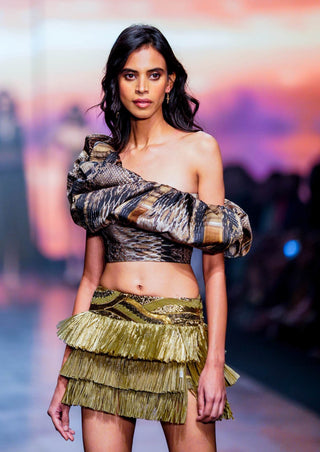 Nikita Mhaisalkar-Green Rafia Embroidery Skirt-INDIASPOPUP.COM