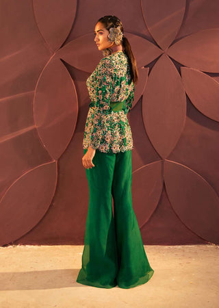 Parul And Preyanka-Emerald Green Cutout Blazer And Pant Set-INDIASPOPUP.COM