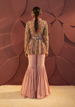 Parul And Preyanka-Rosewood Embroidered Sharara Set-INDIASPOPUP.COM