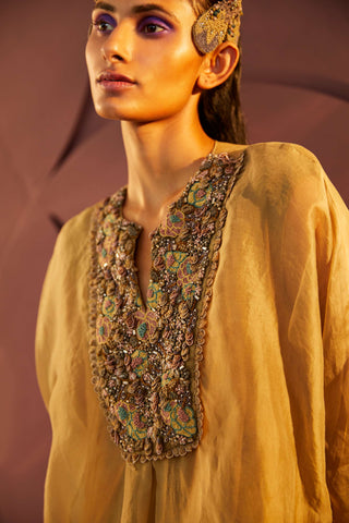 Parul And Preyanka-Parisian Olive Gold Kaftan Set-INDIASPOPUP.COM