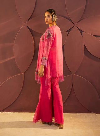 Parul And Preyanka-Fuchsia Embroidered Jacket With Pant Set-INDIASPOPUP.COM