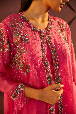 Parul And Preyanka-Fuchsia Embroidered Jacket With Pant Set-INDIASPOPUP.COM