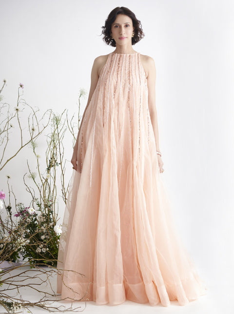 Pink Peacock Couture | Peach Trapeze Gown | INDIASPOPUP.COM