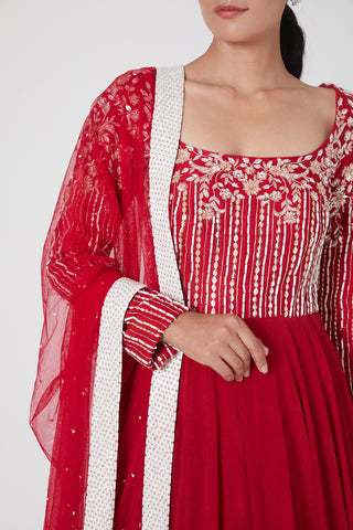 Pink Peacock Couture-Red Embroidered Anarkali Set-INDIASPOPUP.COM