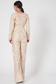 Pink Peacock Couture-Golden Embroidered Jumpsuit Set-INDIASPOPUP.COM