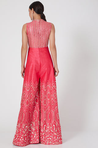 Pink Peacock Couture-Hot Pink Embroidered Jumpsuit-INDIASPOPUP.COM