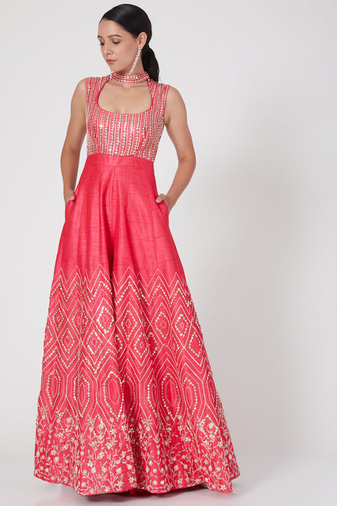 Pink Peacock Couture-Hot Pink Embroidered Jumpsuit-INDIASPOPUP.COM