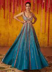 Pink Peacock Couture-Teal Blue Embellished Gown-INDIASPOPUP.COM