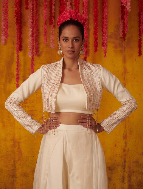 Pink Peacock Couture-White Pant With Top And Jacket-INDIASPOPUP.COM