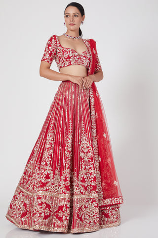 Pink Peacock Couture-Red Embroidered Lehenga Set-INDIASPOPUP.COM