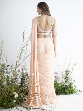 Pink Peacock Couture-Peach Saree With Embroidery-INDIASPOPUP.COM