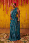 Pink Peacock Couture-Teal Blue Embellished Saree With Blouse-INDIASPOPUP.COM