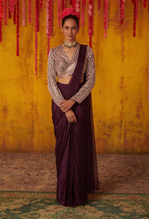 Shalini Kandukuri in a purple kanjeevaram saree | Fashionworldhub