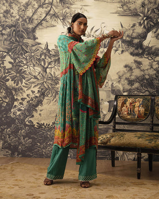 Kalista-Rama Green A-Line Kurta Set-INDIASPOPUP.COM