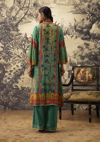 Kalista-Rama Green A-Line Kurta Set-INDIASPOPUP.COM