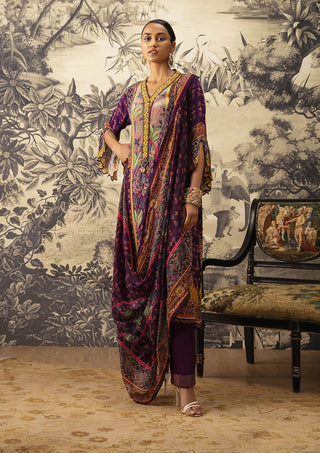 Kalista-Purple A-Line Printed Kurta Set-INDIASPOPUP.COM