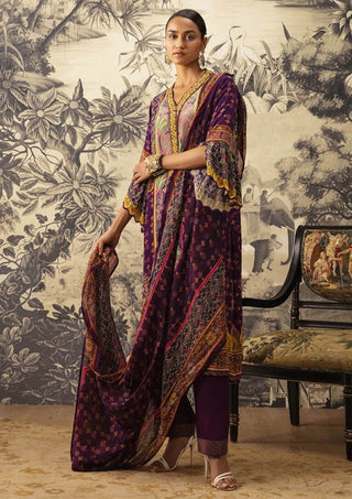 Kalista-Purple A-Line Printed Kurta Set-INDIASPOPUP.COM