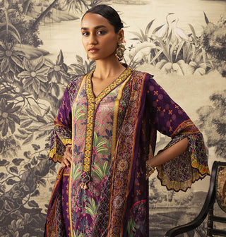 Kalista-Purple A-Line Printed Kurta Set-INDIASPOPUP.COM