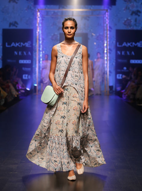 Payal Singhal-Mint & Blue Printed Kurta Set-INDIASPOPUP.COM