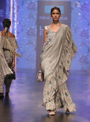 Payal Singhal-Mint & Blue Printed Saree Set-INDIASPOPUP.COM