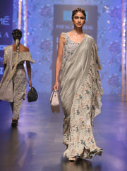 Payal Singhal-Mint & Blue Printed Saree Set-INDIASPOPUP.COM