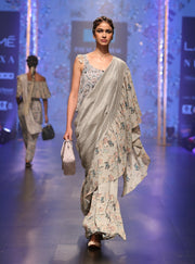 Payal Singhal-Mint & Blue Printed Saree Set-INDIASPOPUP.COM