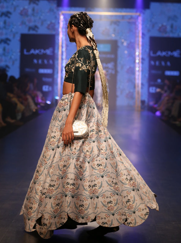 Payal Singhal-Emerald Green & Blue Printed Lehenga Set-INDIASPOPUP.COM
