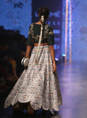 Payal Singhal-Emerald Green & Blue Printed Lehenga Set-INDIASPOPUP.COM