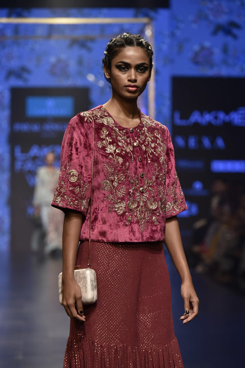 Payal Singhal-Cranberry Embroidered Sharara Set-INDIASPOPUP.COM