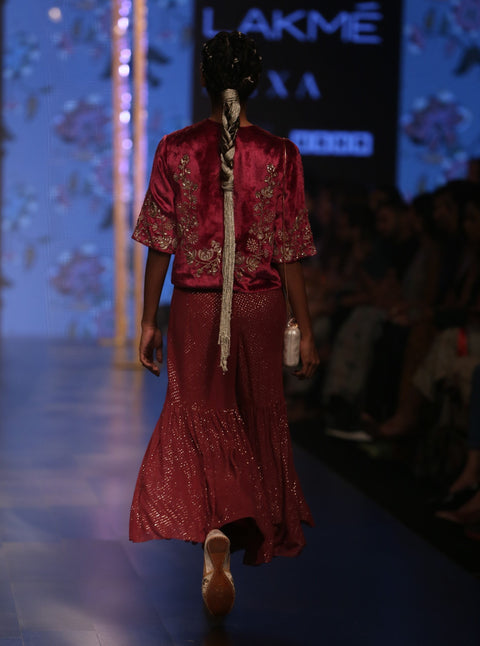 Payal Singhal-Cranberry Embroidered Sharara Set-INDIASPOPUP.COM