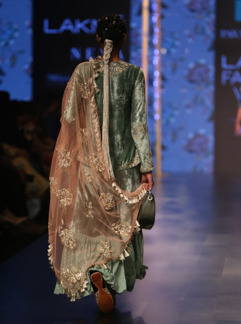 Payal Singhal-Sage Green Embroidered Sharara Set-INDIASPOPUP.COM