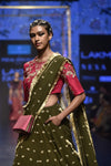 Payal Singhal-Olive Green & Pink Drape Lehenga Set-INDIASPOPUP.COM