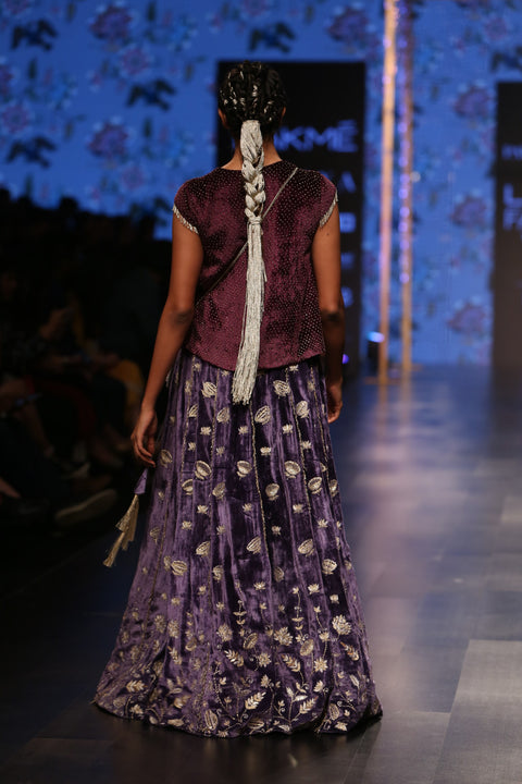 Payal Singhal-Purple & Blue Embroidered Lehenga Set-INDIASPOPUP.COM