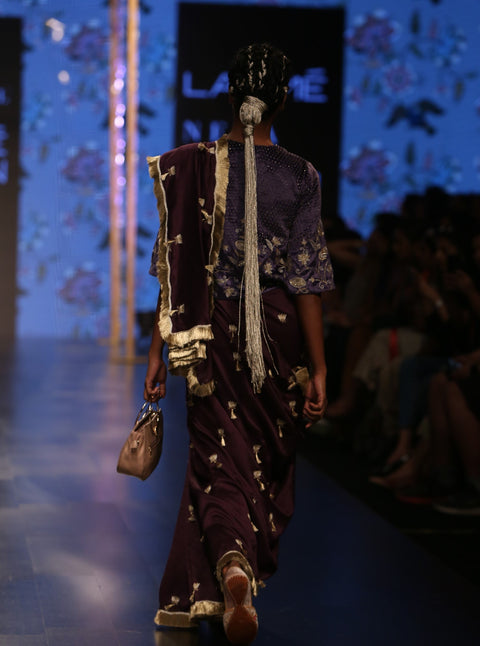 Payal Singhal-Purple & Blue Embroidered Saree Set-INDIASPOPUP.COM